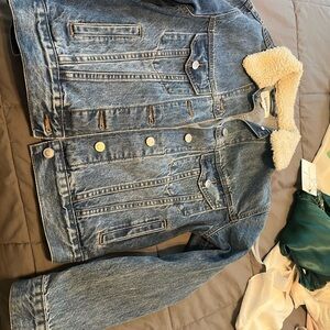 Victoria's Secret Blue Denim Jacket with Cream Sherpa Collar